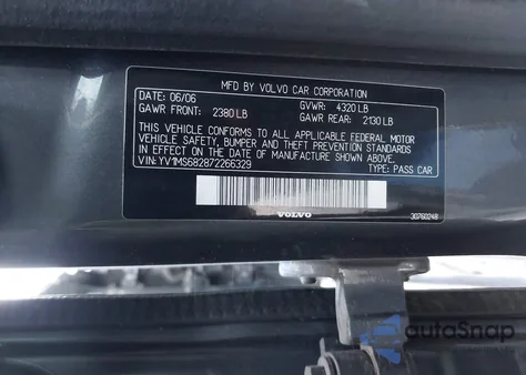 2007 Volvo S40 T5 z USA, uszkodzony, nr VIN YV1MS682872266329